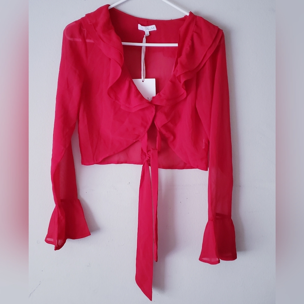 Honey Belle Vibrant Red Ruffle Cropped Blouse